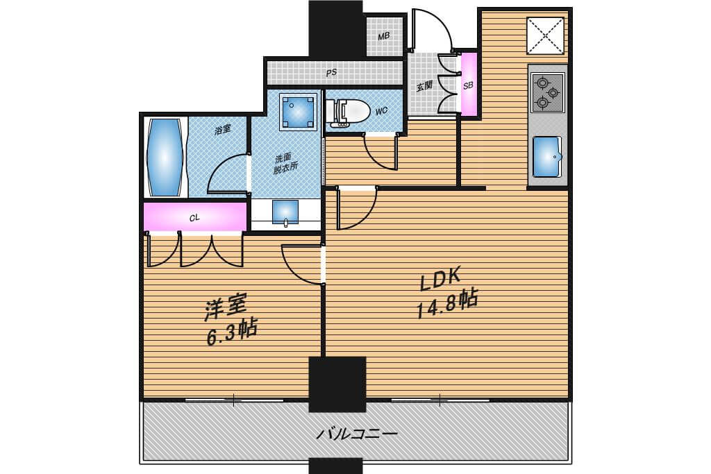 アデニウムタワー梅田イーストスクエア　1LDK　間取り