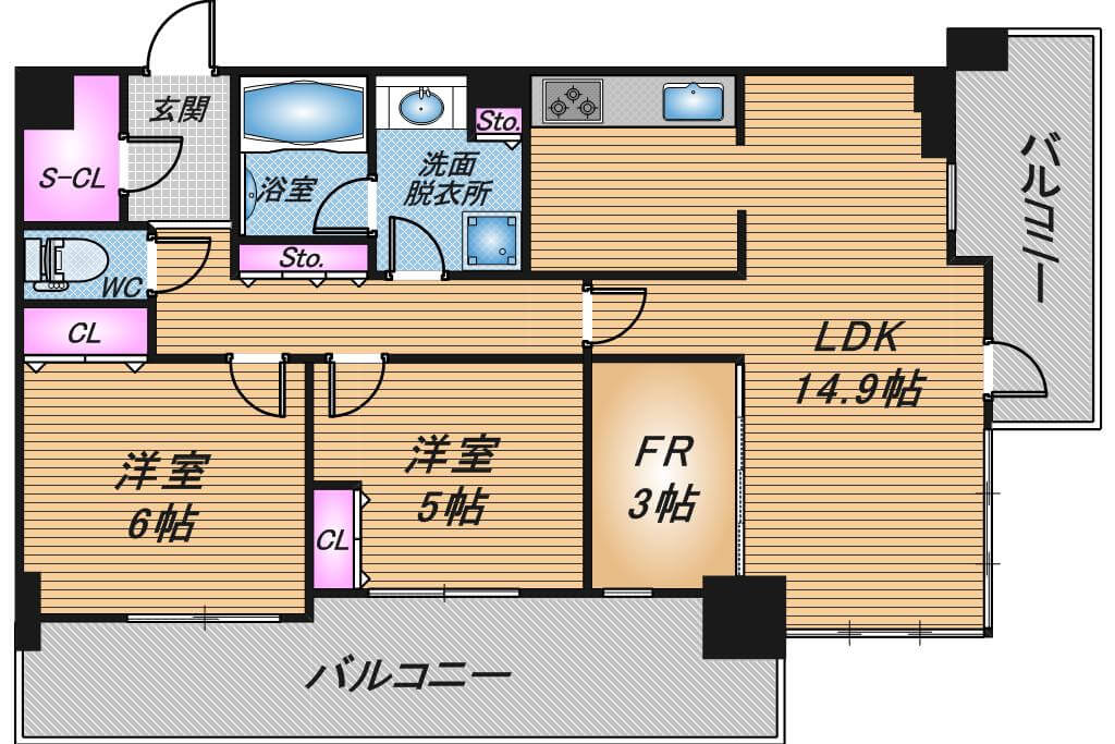 アデニウムタワー梅田イーストスクエア　2LDK　間取り