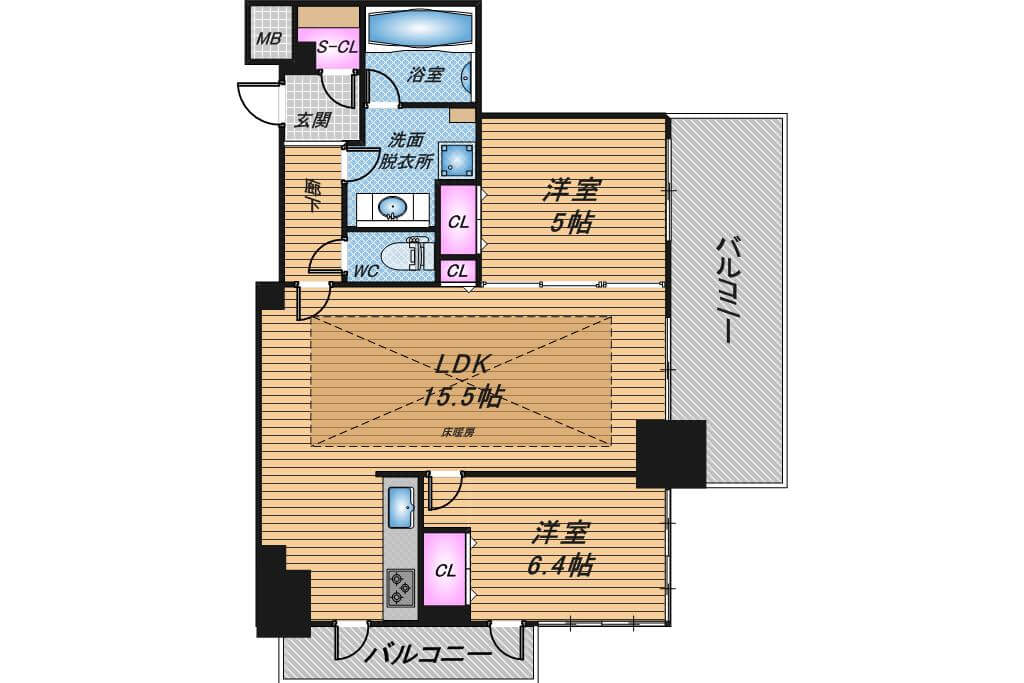 アデニウムタワー梅田イーストスクエア　2LDK　間取り