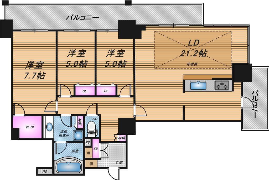 アデニウムタワー梅田イーストスクエア　3LDK　間取り