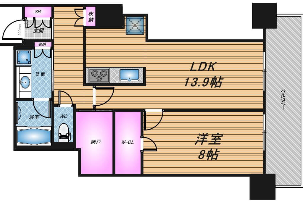 阿波座ライズタワーズフラッグ46　1LDK　間取り