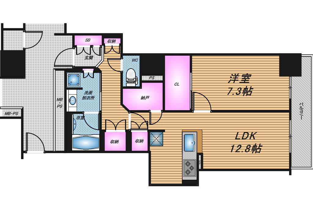 阿波座ライズタワーズフラッグ46　1LDK　間取り