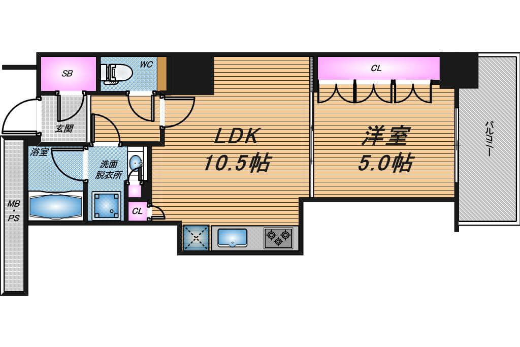 阿波座ライズタワーズフラッグ46　1LDK　間取り