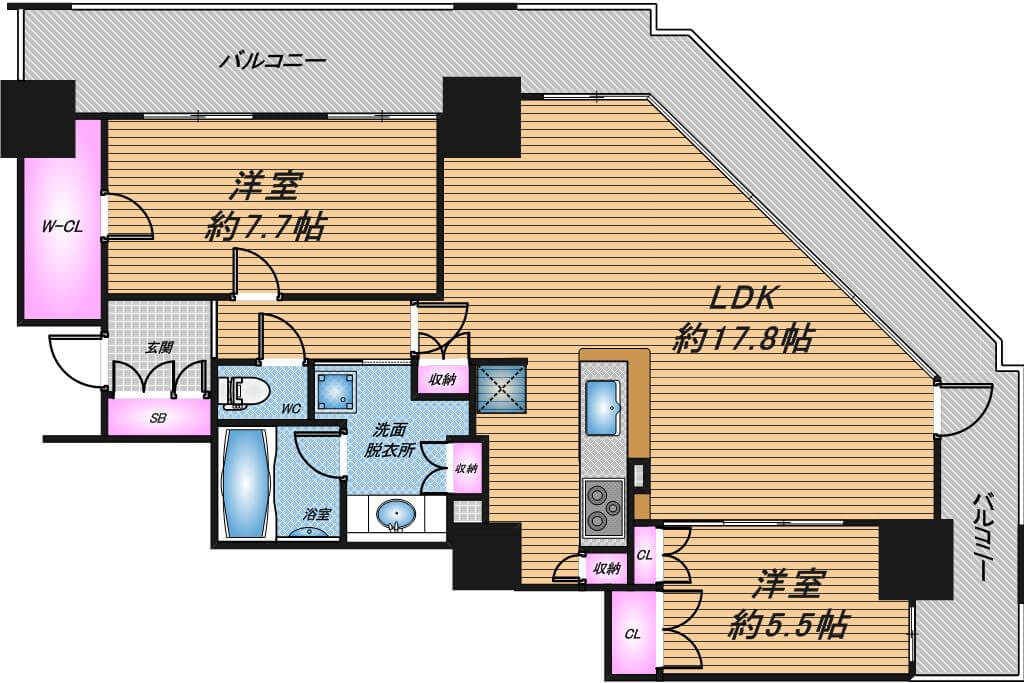 阿波座ライズタワーズフラッグ46　2LDK　間取り