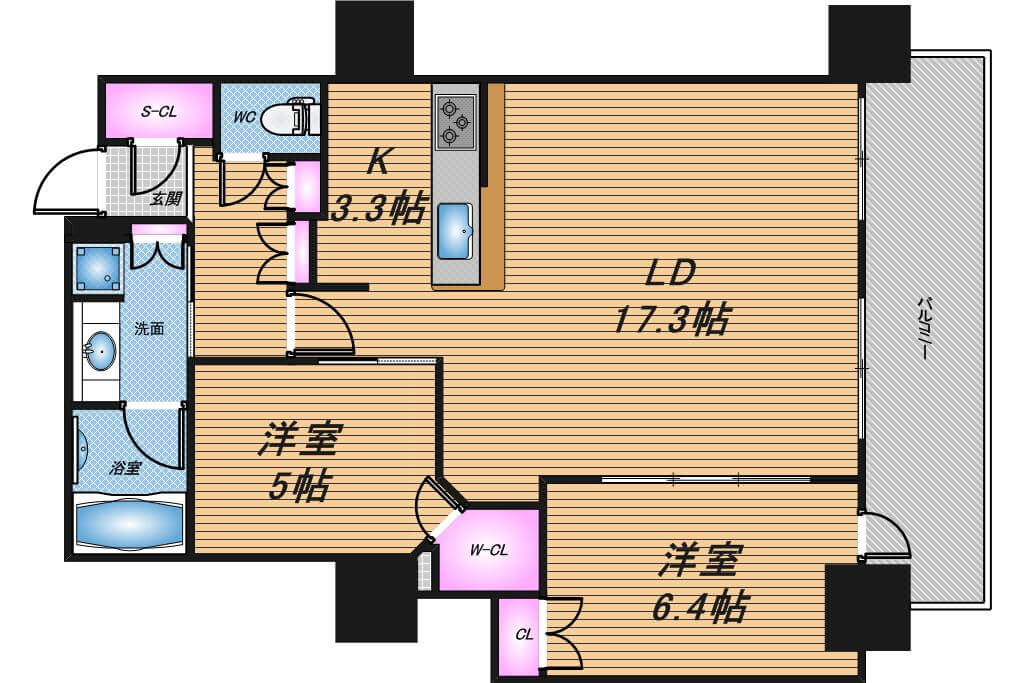 阿波座ライズタワーズフラッグ46　2LDK　間取り