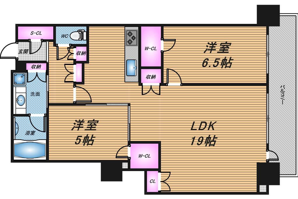 阿波座ライズタワーズフラッグ46　2LDK　間取り