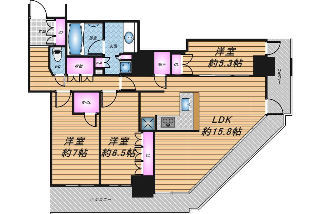 阿波座ライズタワーズフラッグ46　3LDK　間取り