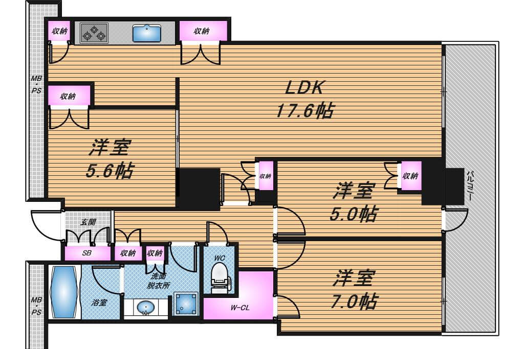 阿波座ライズタワーズフラッグ46　3LDK　間取り