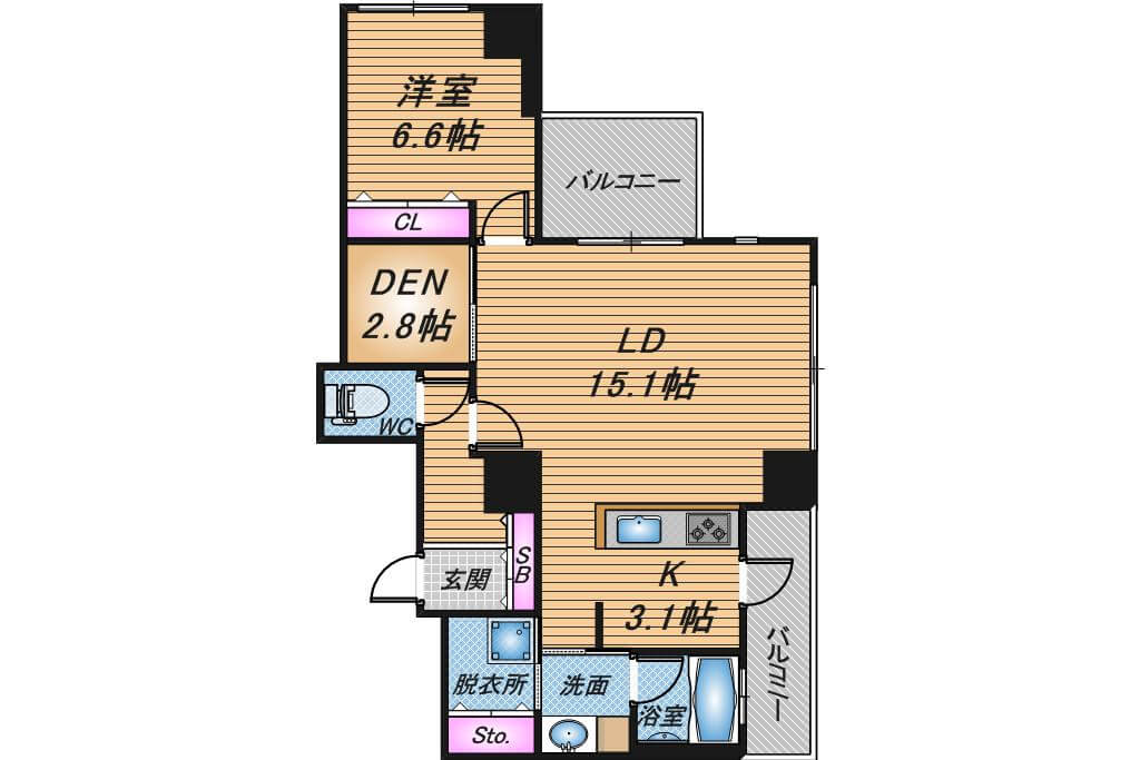 ベルファース大阪新町　1LDK　間取り