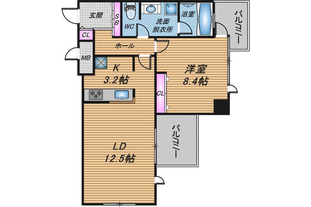 ベルファース大阪新町　1LDK　間取り