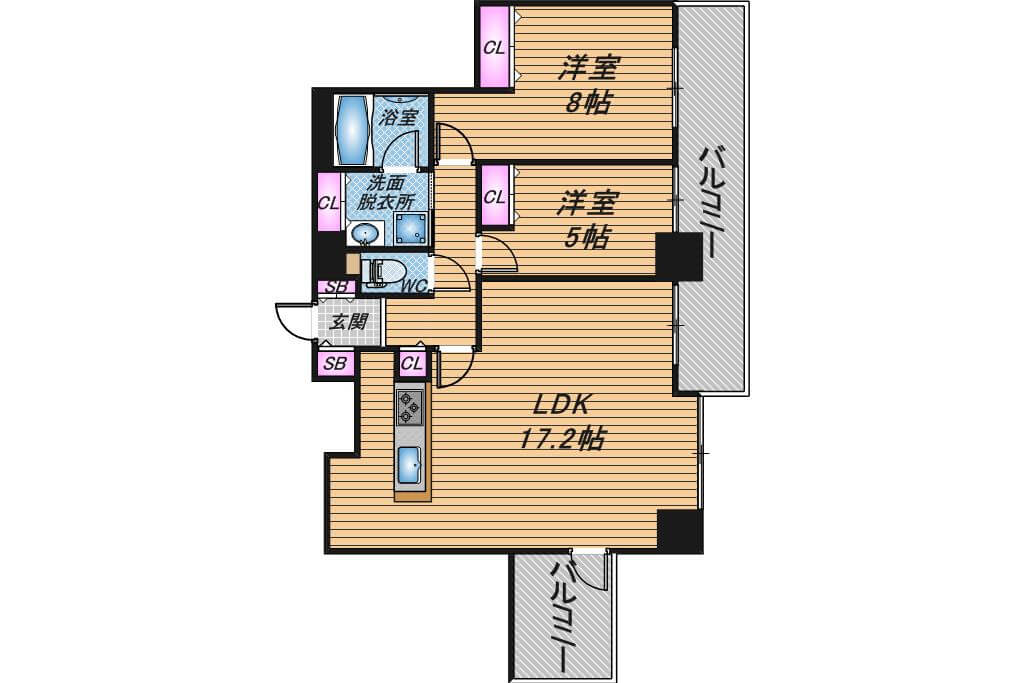 ベルファース大阪新町　2LDK　間取り