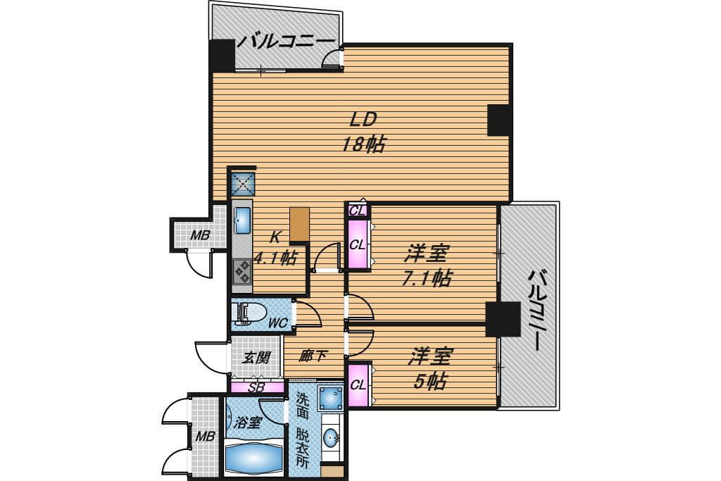 ベルファース大阪新町　2LDK　間取り