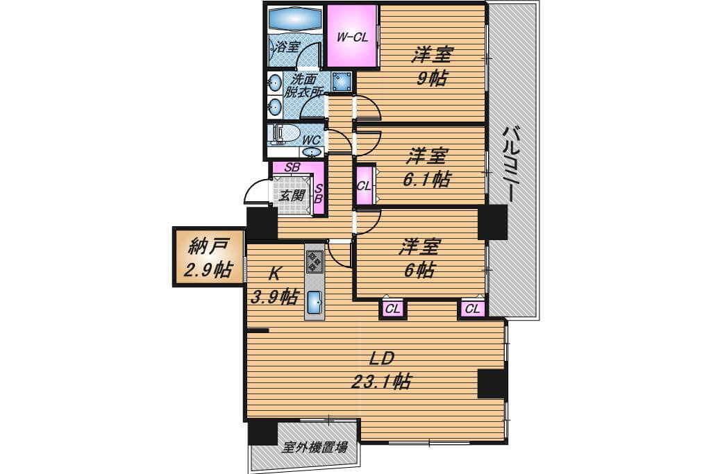 ベルファース大阪新町　3LDK　間取り