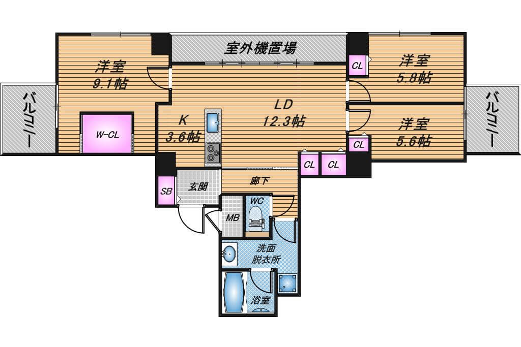 ベルファース大阪新町　3LDK　間取り