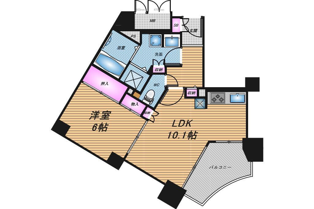 ベルパークシティJ棟　1LDK　間取り