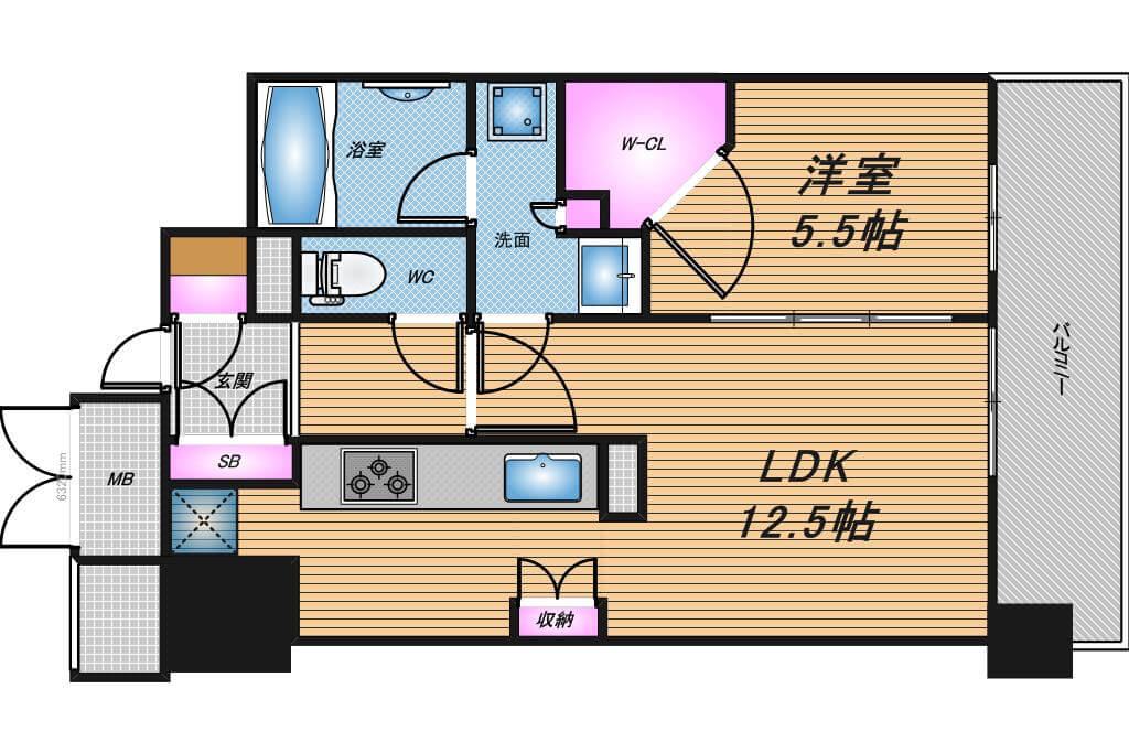 ブランズタワー御堂筋本町　1LDK　間取り