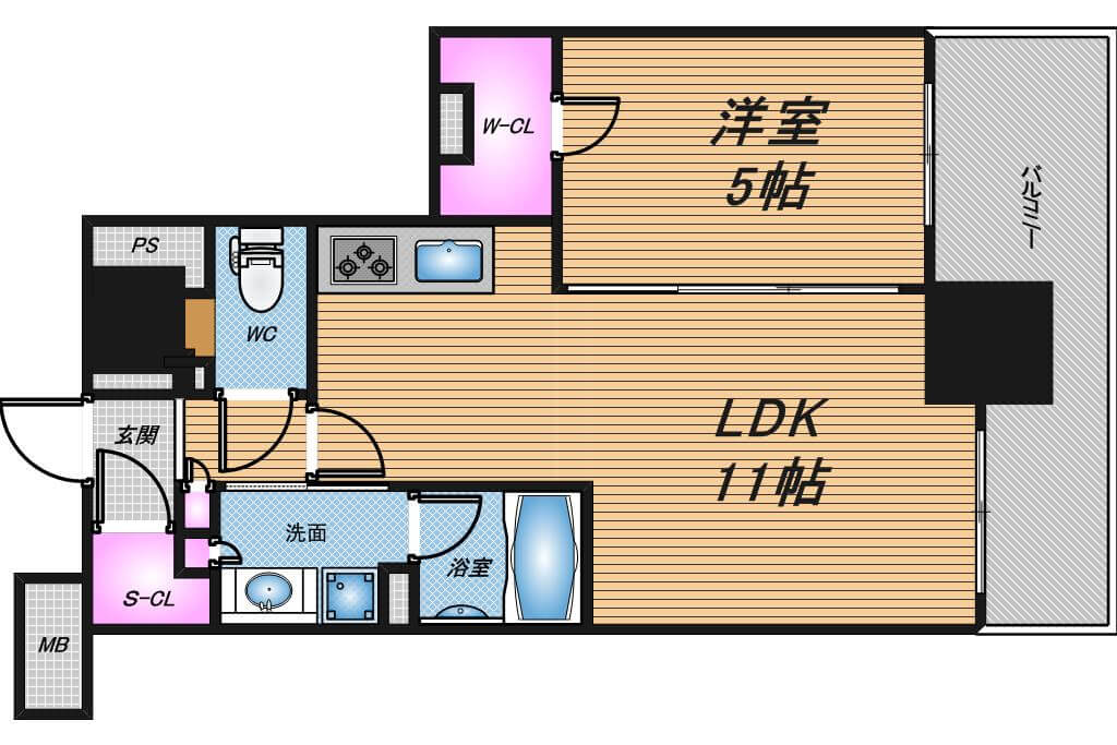 ブランズタワー御堂筋本町　1LDK　間取り