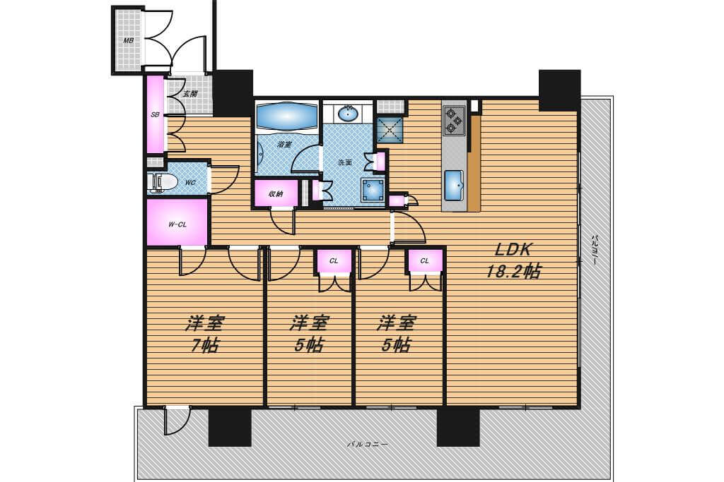 ブランズタワー御堂筋本町　3LDK　間取り