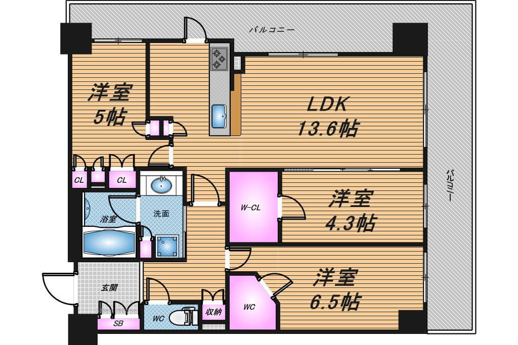 ブランズタワー御堂筋本町　3LDK　間取り