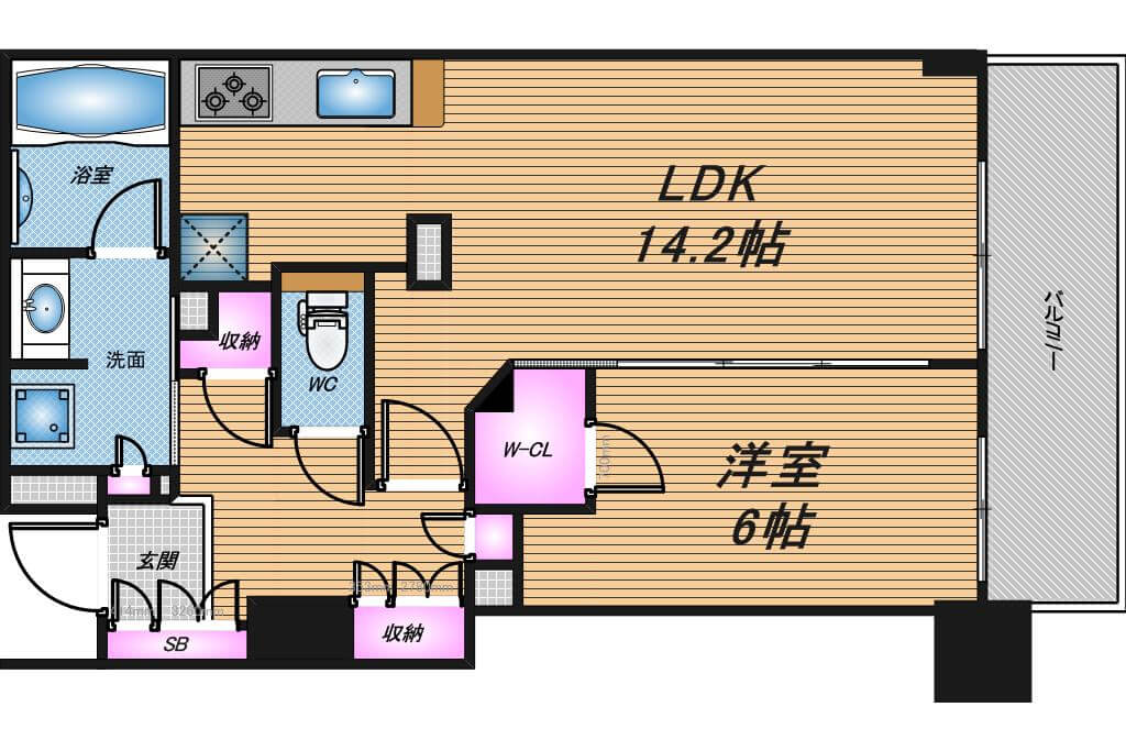 ブランズタワー・ウェリス心斎橋SOUTH　1LDK　間取り