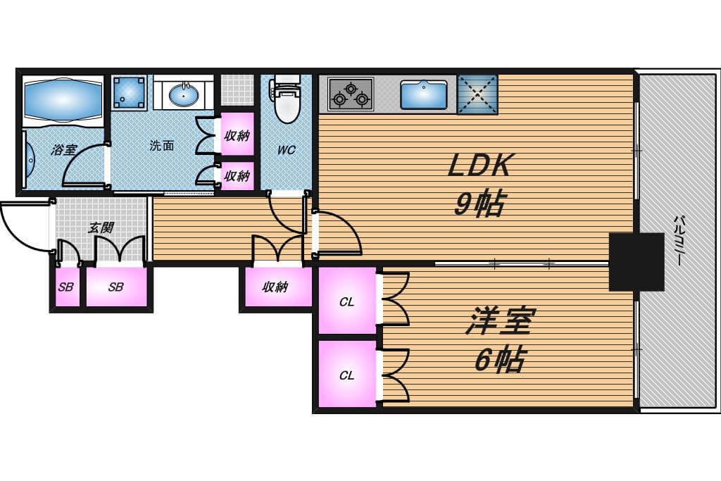 ブランズタワー・ウェリス心斎橋SOUTH　1LDK　間取り