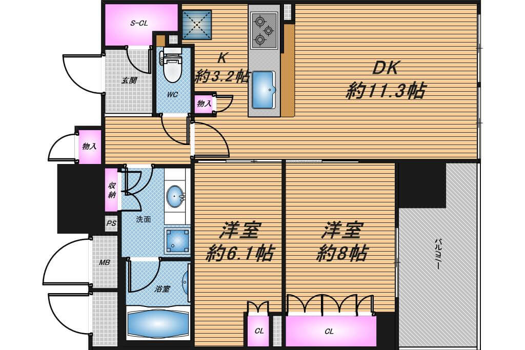 シャリエ松屋町タワーレジデンス　2LDK　間取り