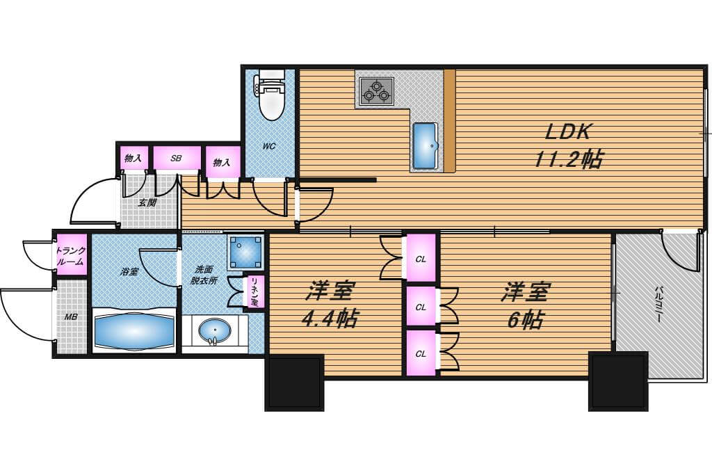 シャリエ松屋町タワーレジデンス　2LDK　間取り