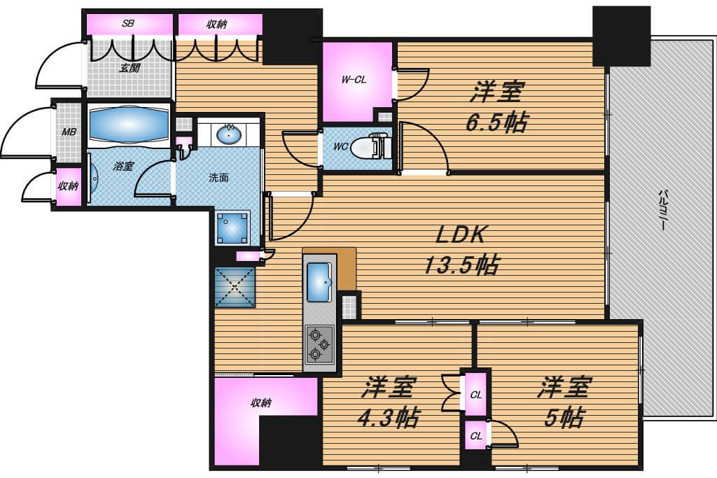 シャリエ松屋町タワーレジデンス　3LDK　間取り