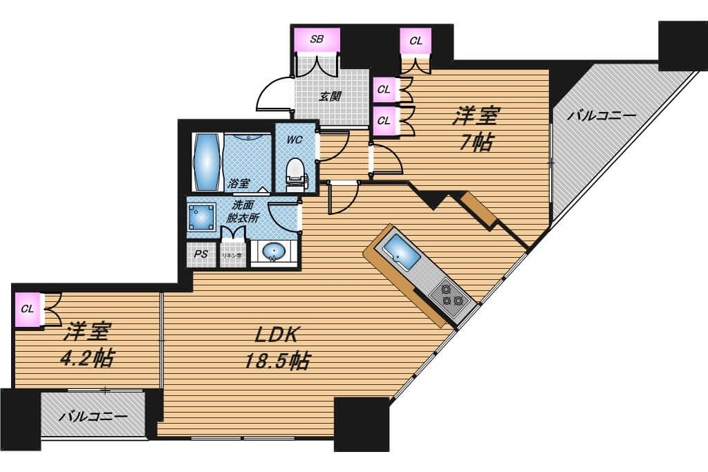 シエリアタワーなんば　2LDK　間取り