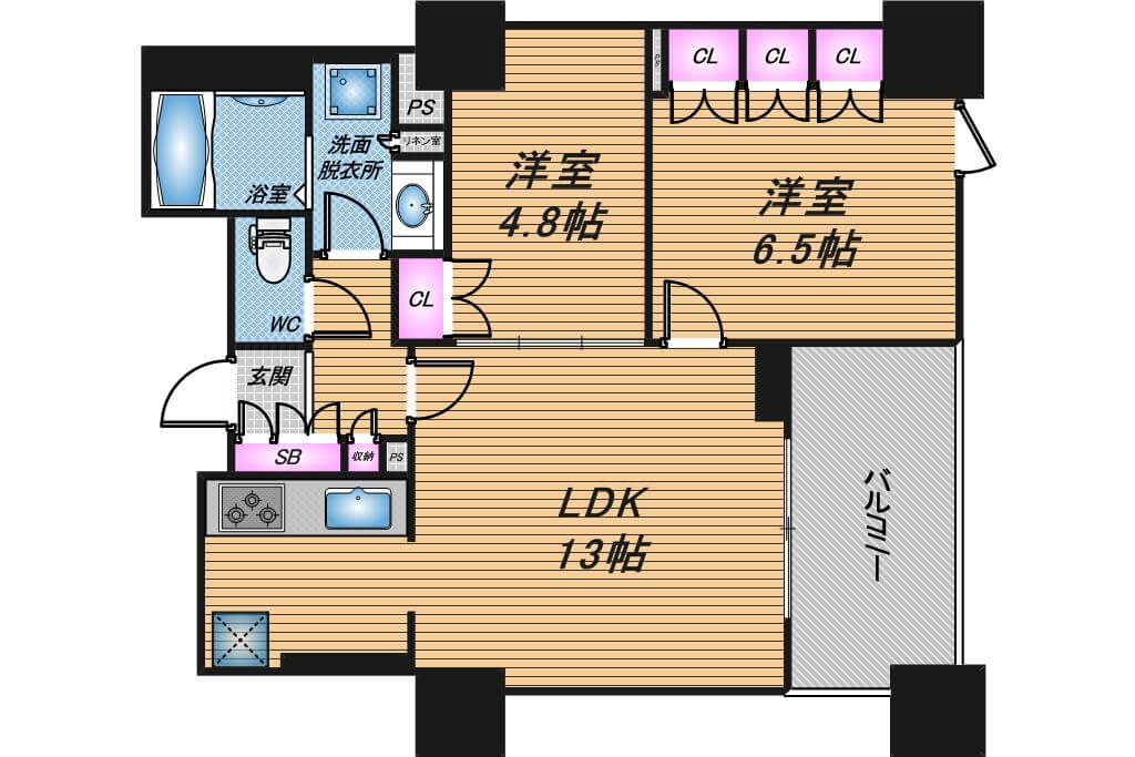 シエリアタワーなんば　2LDK　間取り