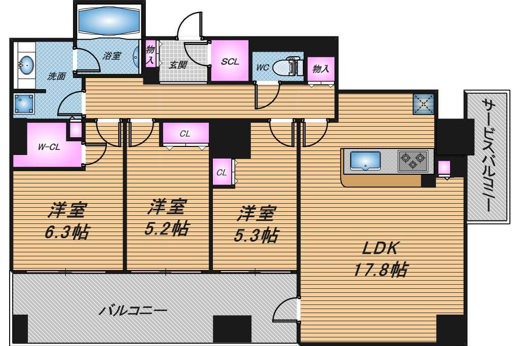 シエリアタワーなんば　3LDK　間取り