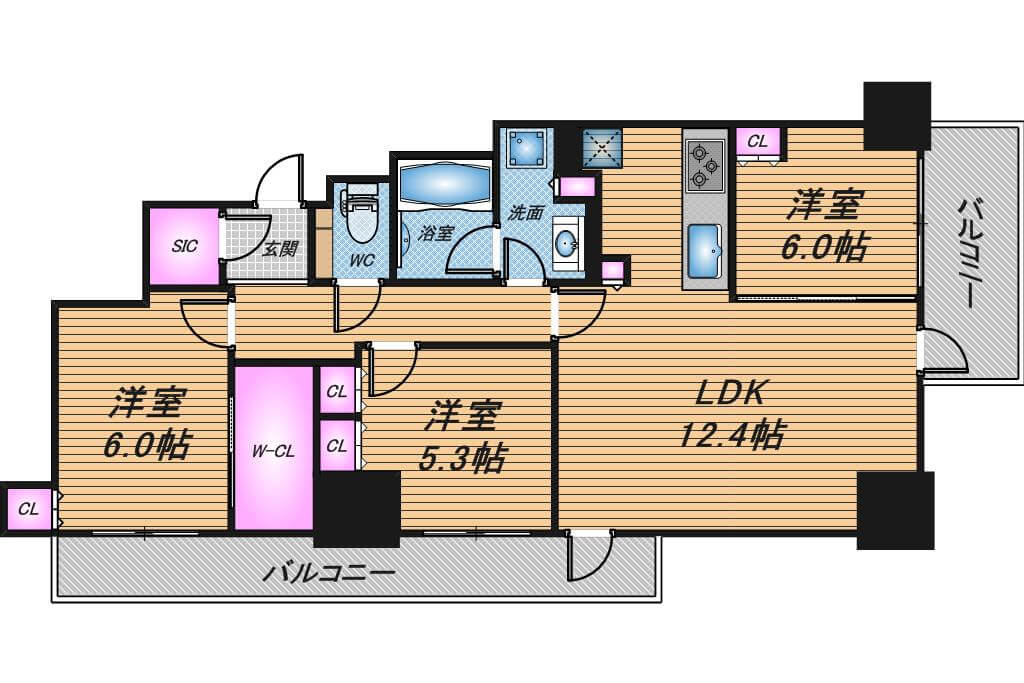 シエリアタワーなんば　3LDK　間取り