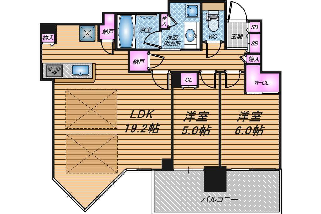 シティタワー東梅田パークフロント　2LDK　間取り