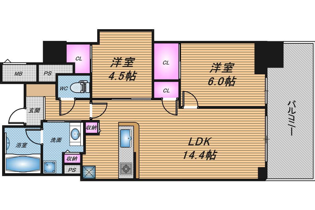 シティタワー東梅田パークフロント　2LDK　間取り