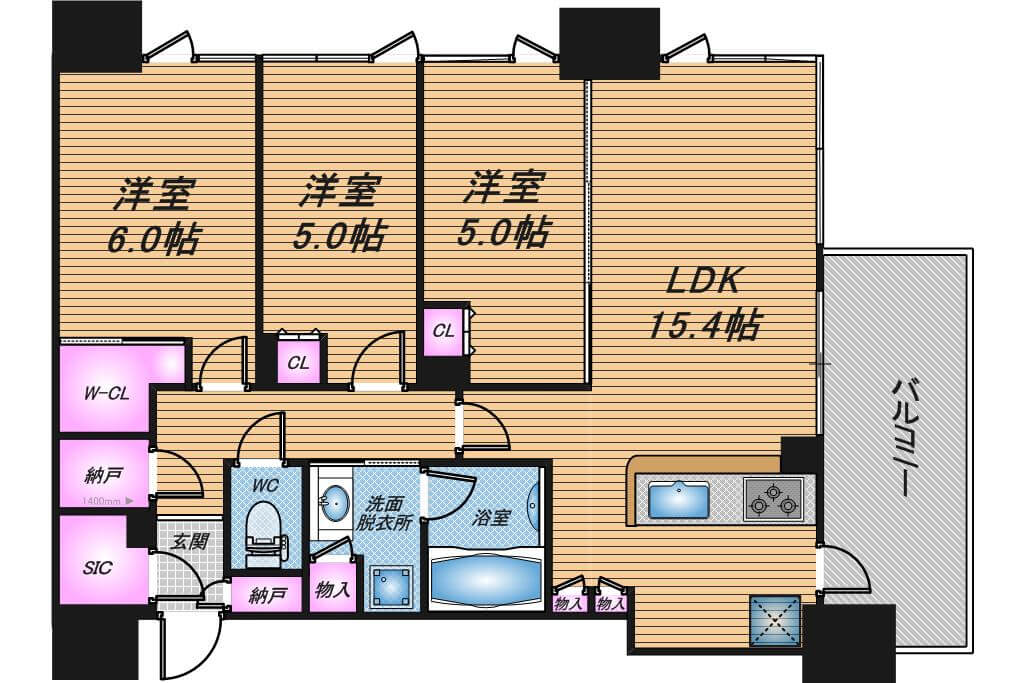 シティタワー東梅田パークフロント　3LDK　間取り