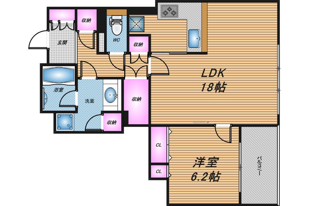 シティタワー堀江　1LDK　間取り