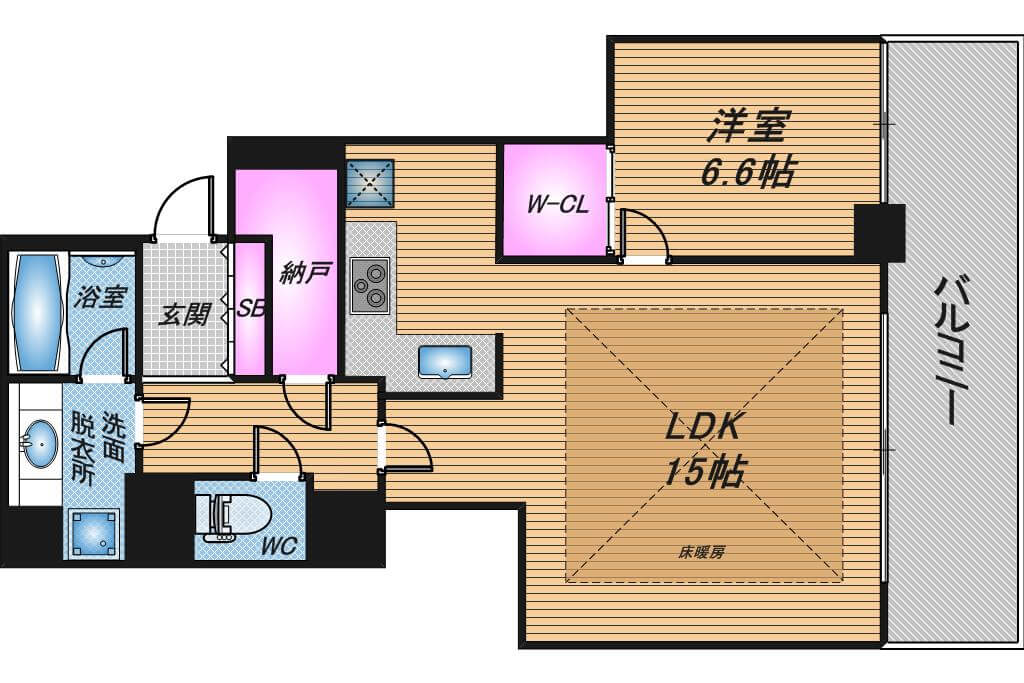 シティタワー堀江　1LDK　間取り
