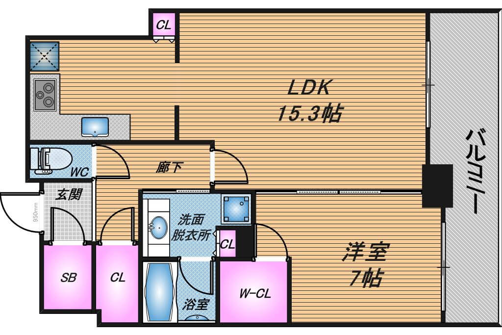 シティタワー堀江　1LDK　間取り