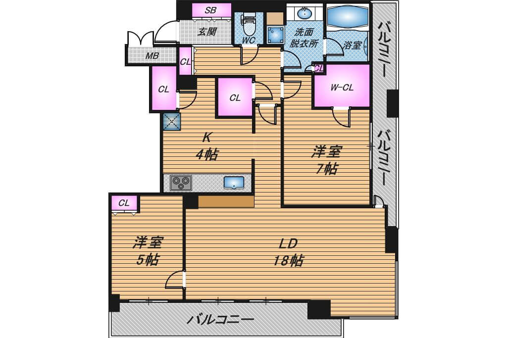 シティタワー堀江　2LDK　間取り