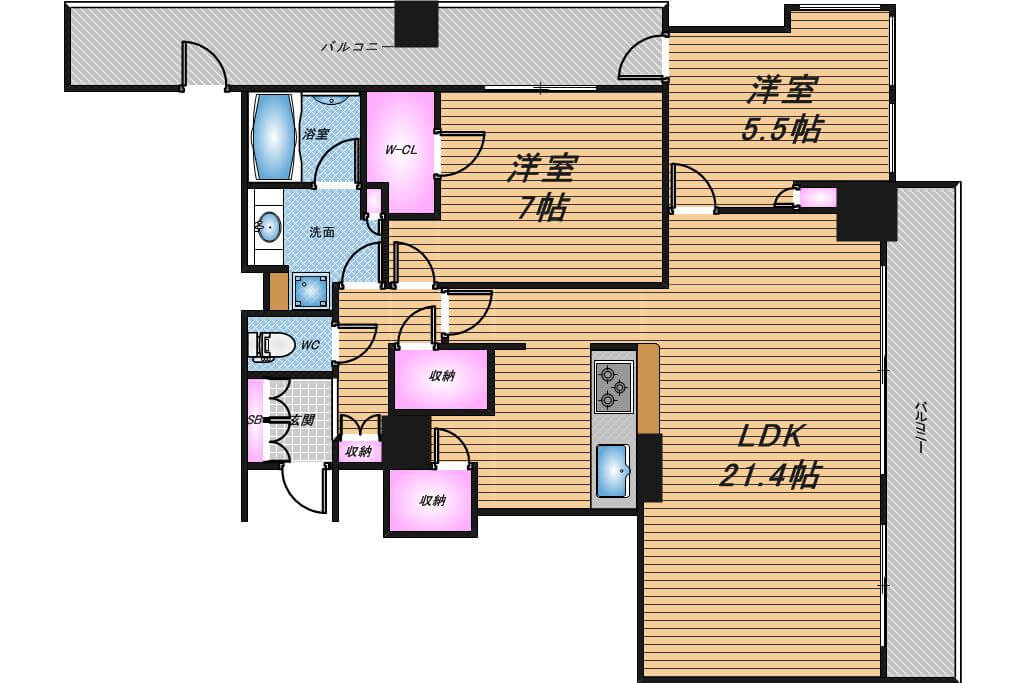 シティタワー堀江　2LDK　間取り