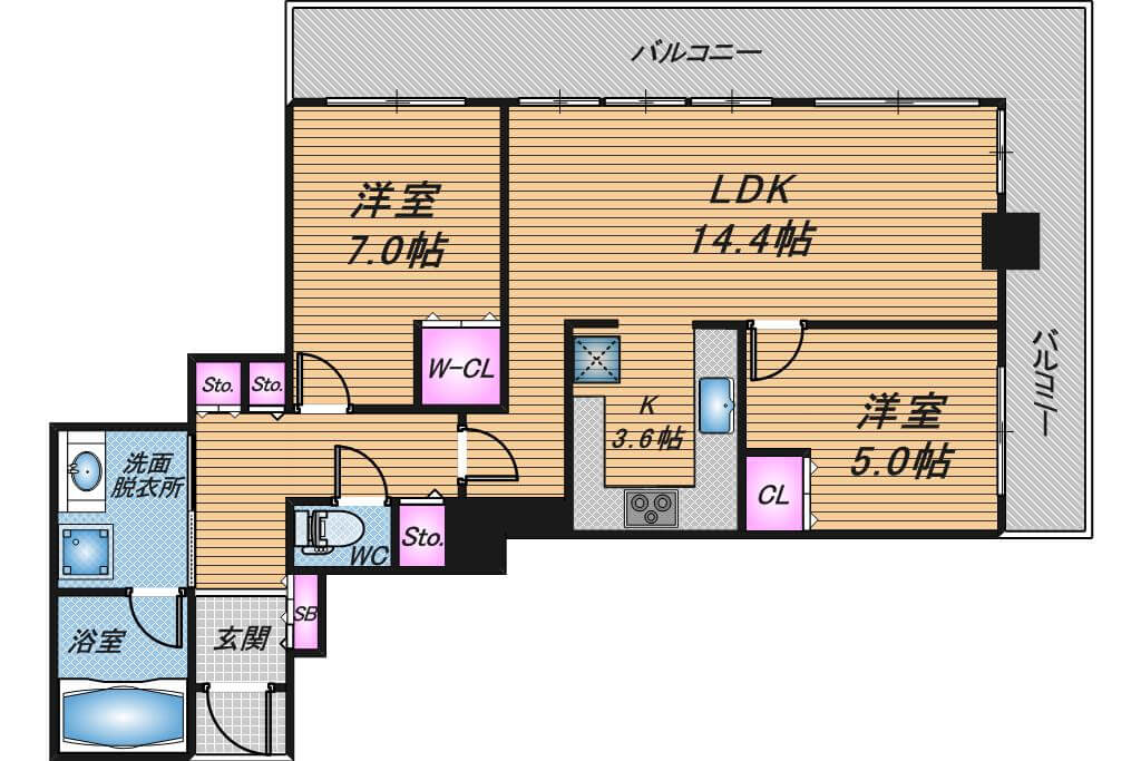 シティタワー堀江　2LDK　間取り