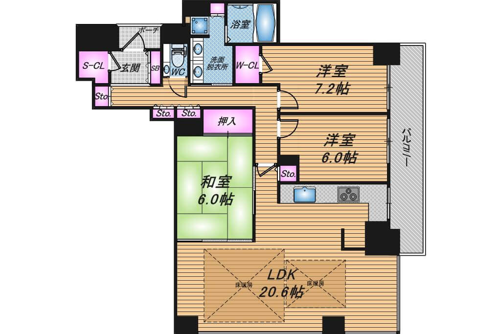 シティタワー堀江　3LDK　間取り