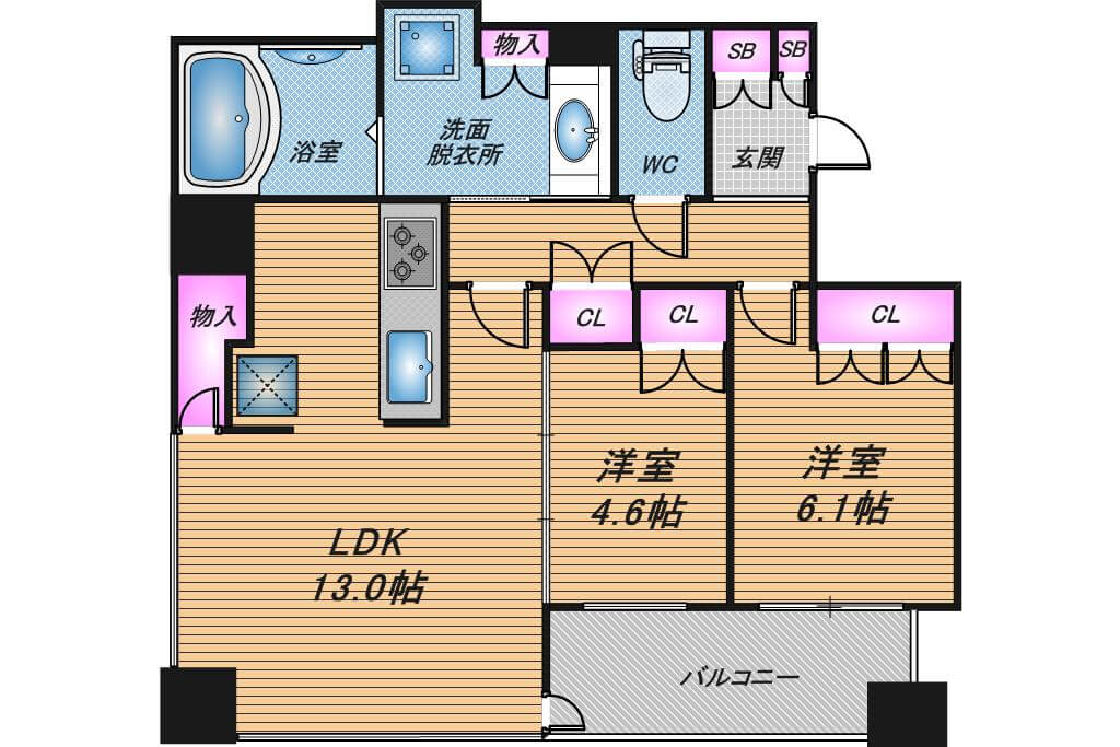 クラッシィタワー淀屋橋　1LDK　間取り