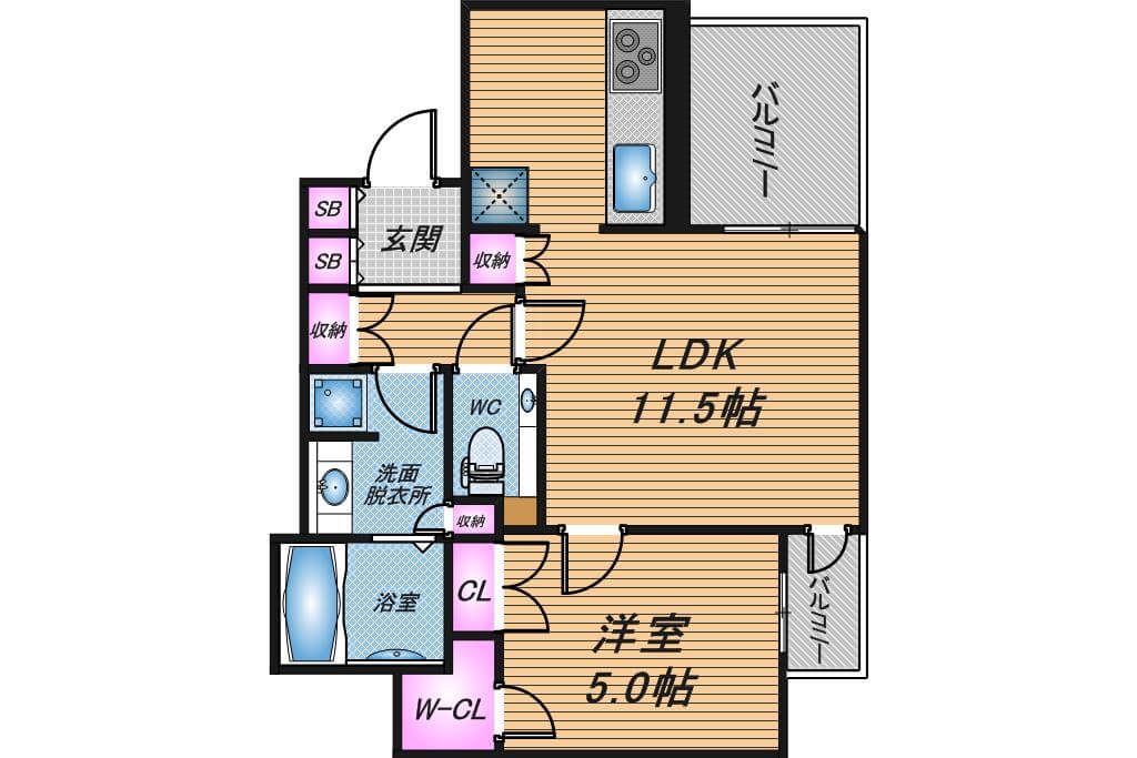 クラッシィタワー淀屋橋　1LDK　間取り