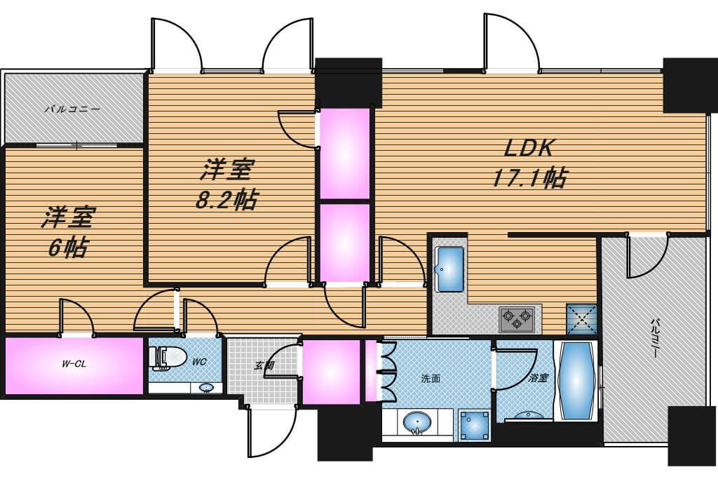 クラッシィタワー淀屋橋　2LDK　間取り