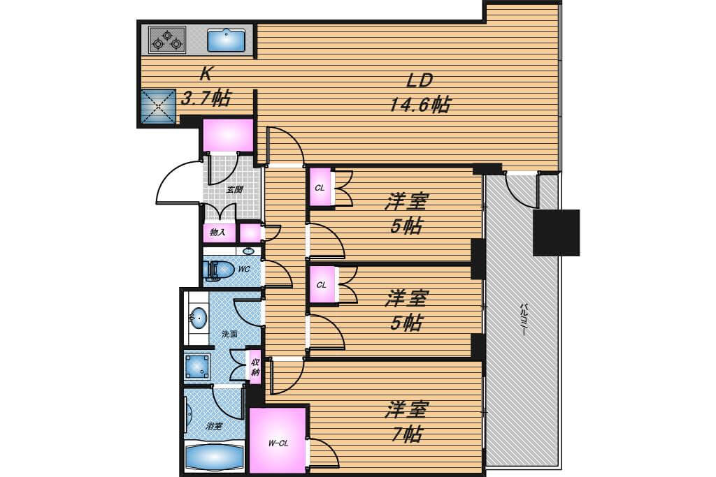 クラッシィタワー淀屋橋　3LDK　間取り