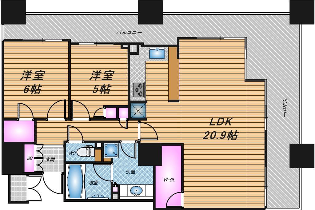 セントラルレジデンス天王寺シティタワー　2LDK　間取り