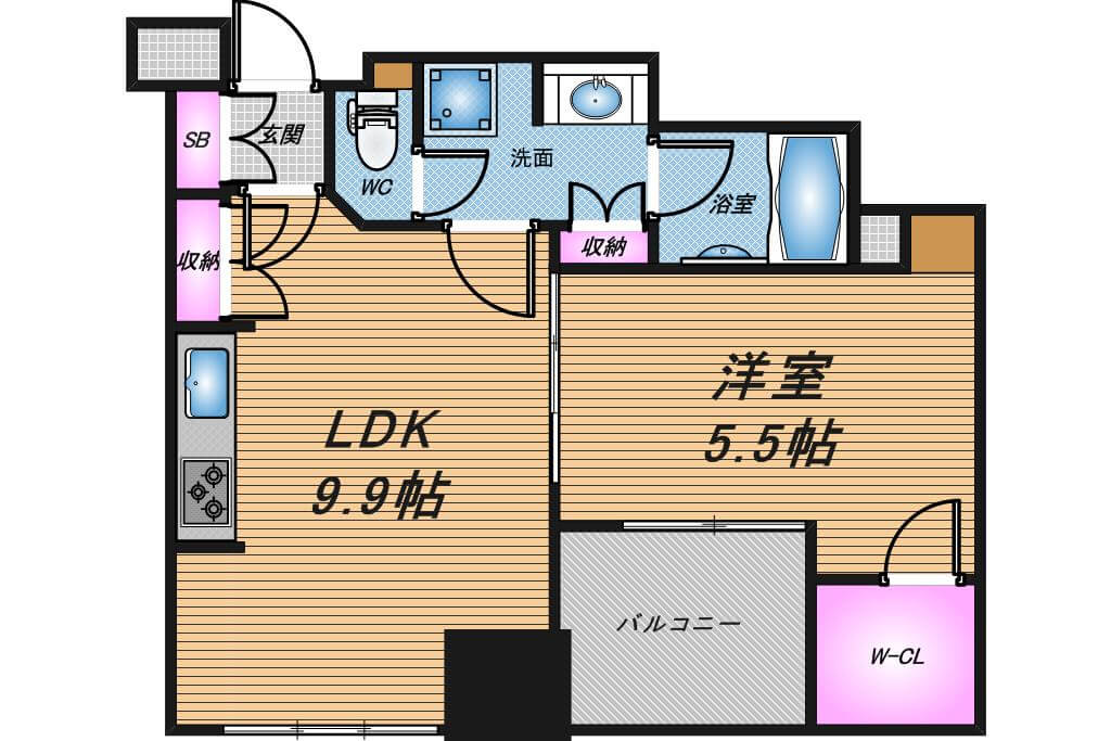 クレヴィアタワー大阪本町　1LDK　間取り