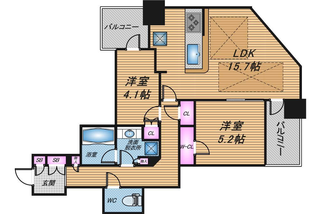 クレヴィアタワー大阪本町　2LDK　間取り