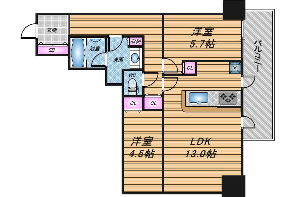 クレヴィアタワー大阪本町　2LDK　間取り